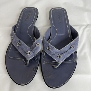 Tod's Women's Leather Thong Sandals Navy Blue Rubber Pebble Sole Size ?